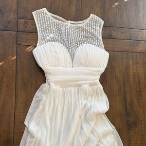 White Embellished Sheer Keyhole Back Gown